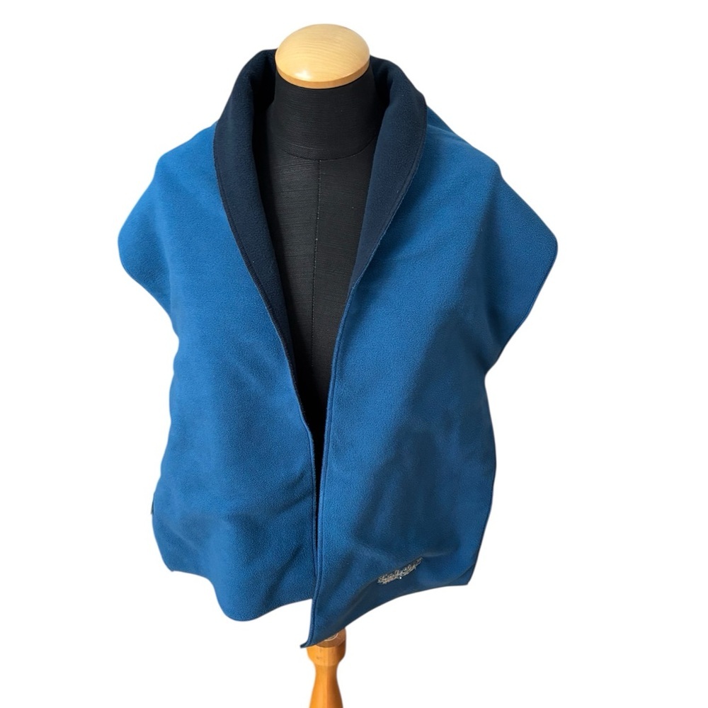 Ralph Lauren Scarf Navy Blue Fleece with Embroidered Logo Two-Sided OS